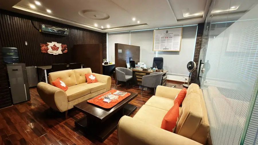 Client waiting lounge at the MAK DHA Lahore Phase 5 office in Lahore, Pakistan