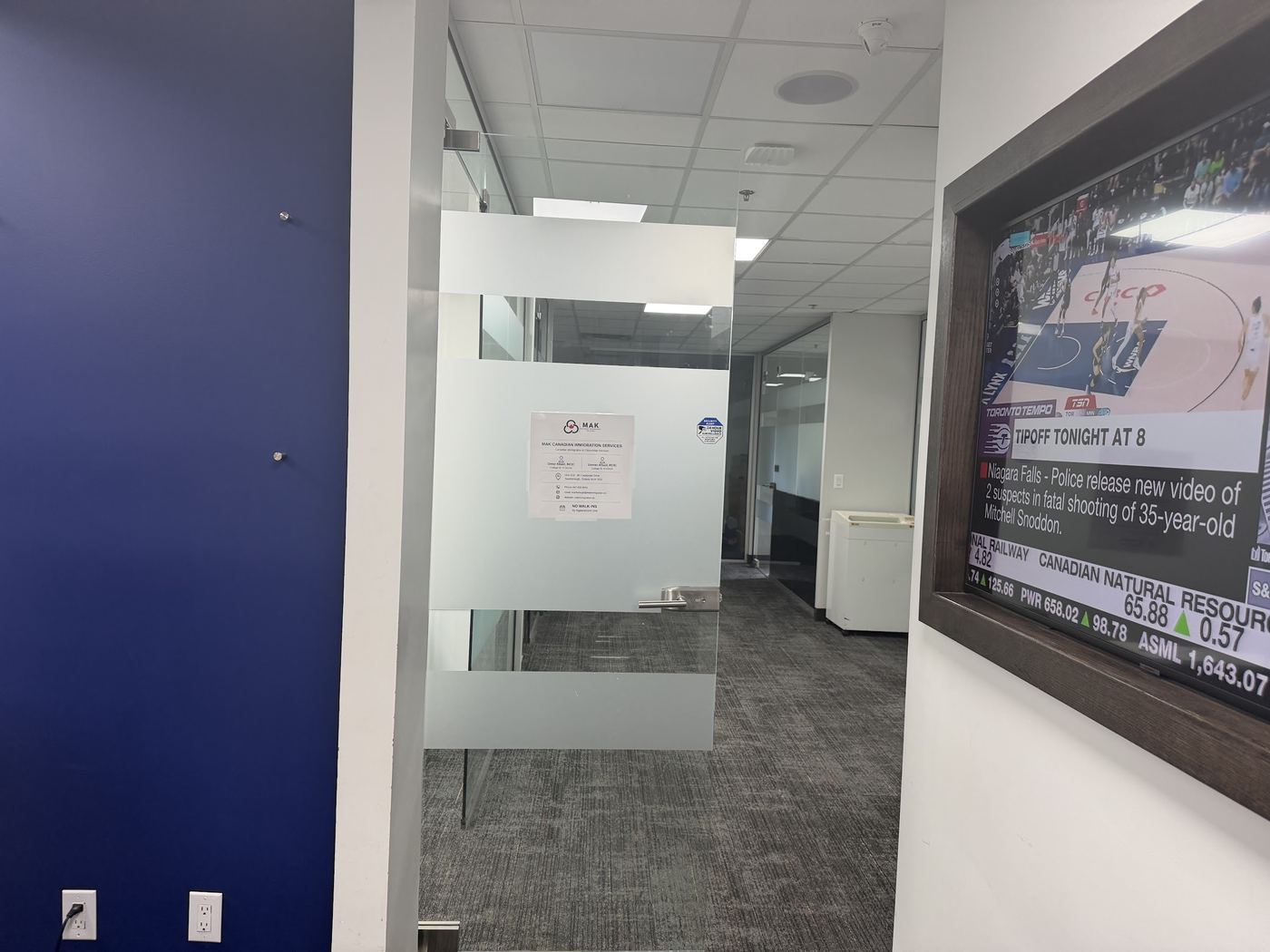 Entrance sign at MAK Canadian Immigration Services, 80 Corporate Dr Suite 210, Scarborough, Ontario