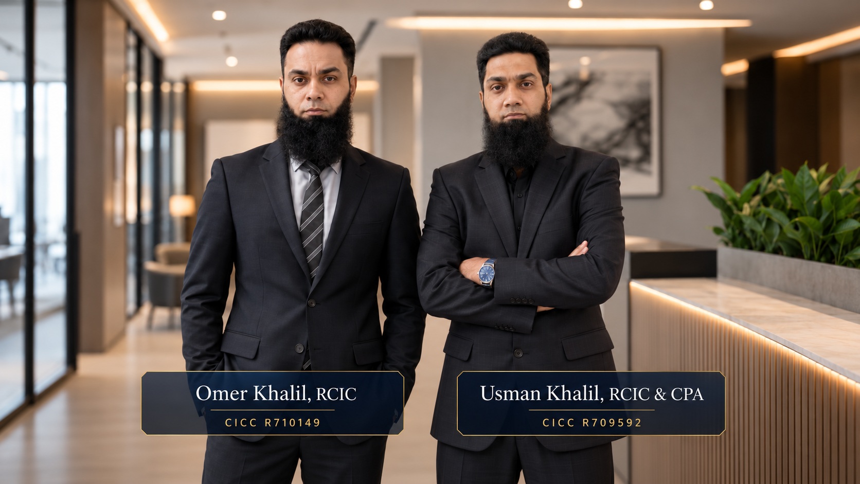 Omer Khalil, RCIC, and Usman Khalil, RCIC and CPA, licensed Canadian immigration consultants at MAK Canadian Immigration Services in Mississauga