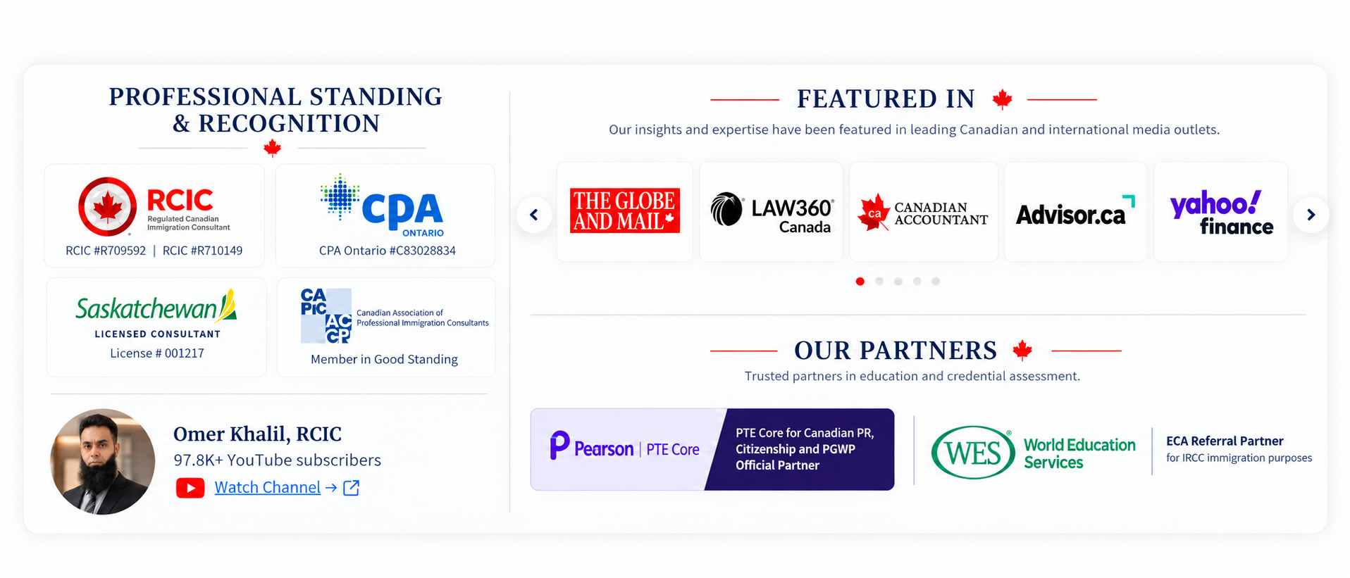 MAK Canadian Immigration professional standing, featured publications and partner relationships
