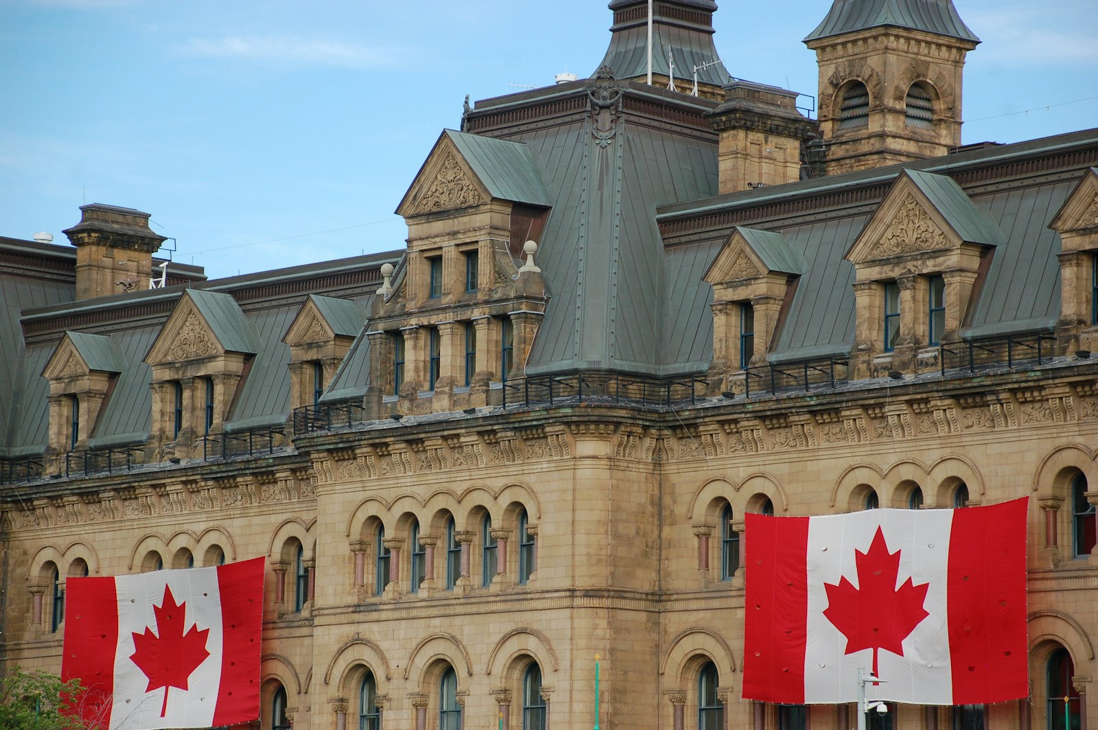 Ottawa civic architecture and a Canadian flag